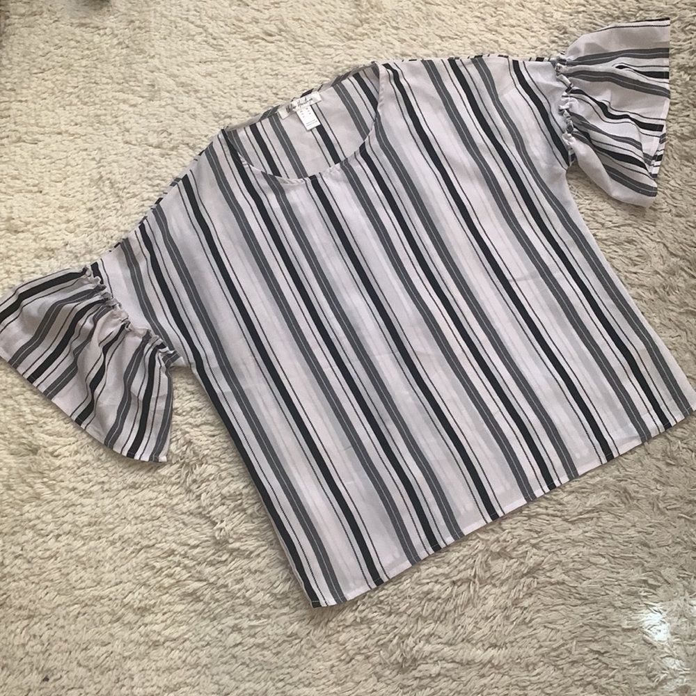 Black White Stripe Boxy Ruffle Top